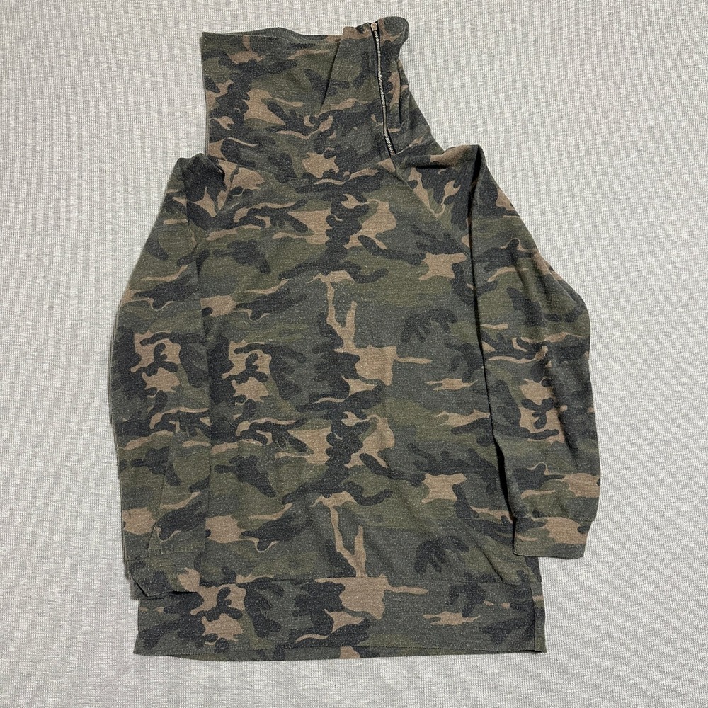 Wanna B Camo Funnel‎ Neck Asymmetric Zip Sweatshirt Green Womens Size Large